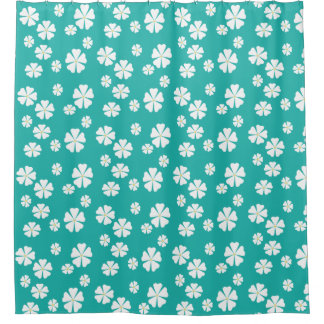 Light sea green with white flowers shower curtain