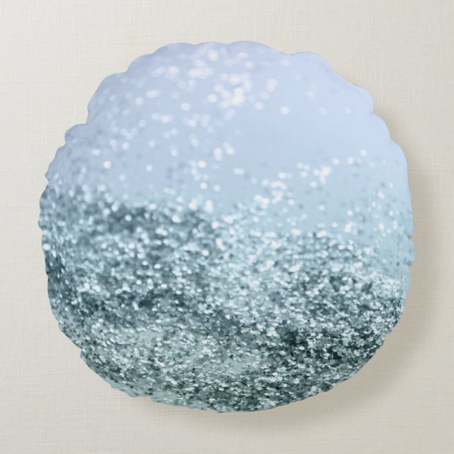 Light Seafoam Light Blue Glitter #1 Round Cushion (Front)