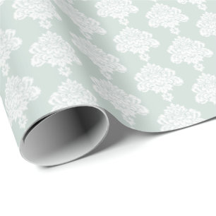 Light Seafoam   White Damask Wrapping Paper