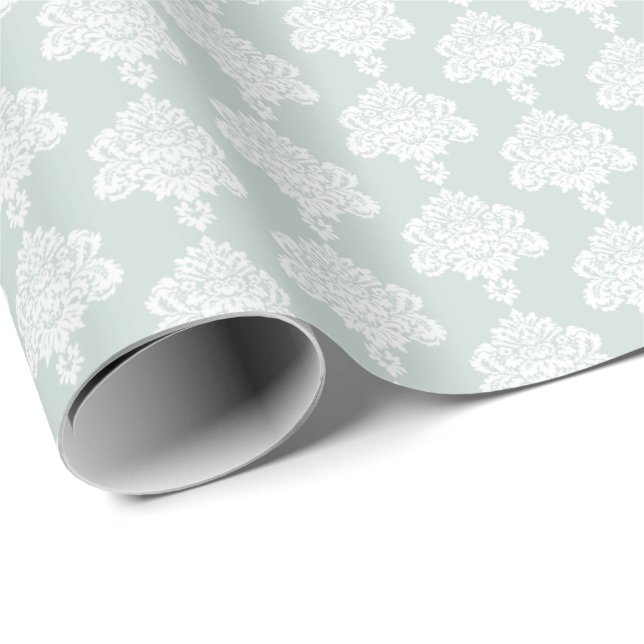 Light Seafoam | White Damask Wrapping Paper (Roll Corner)