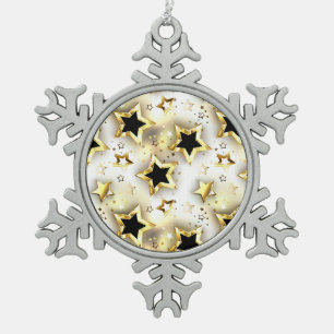 Light seamless with gold stars snowflake pewter christmas ornament