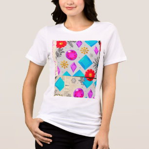 Light Series   Pink Blue Gold Gem Pattern  Tri-Blend Shirt