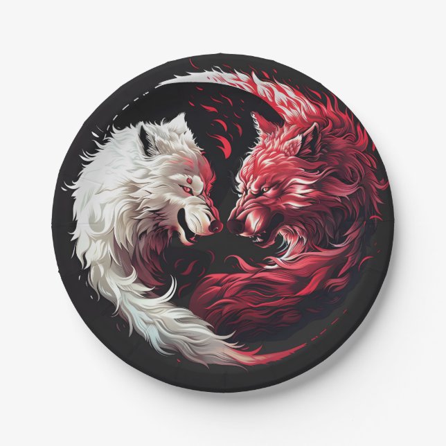 Light Shadow Wolf Spirit Animal Fantasy Paper Plate (Front)