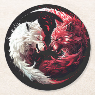 Light Shadow Wolf Spirit Animal Fantasy Round Paper Coaster