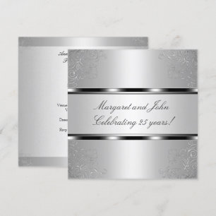 Light Silver Floral 25th Anniversary Party Event Invitation