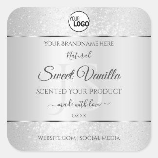 Light Silver Glitter Product Labels Monogram Logo