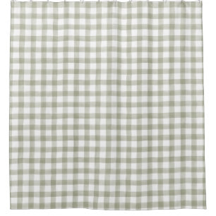Light Silver Green English Country Check Plaid Shower Curtain