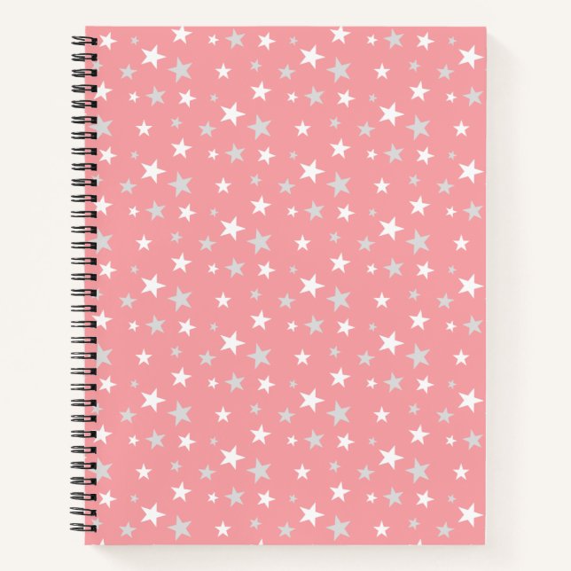 Light Silver Grey and White Stars on Light Pink No Notebook (Front)