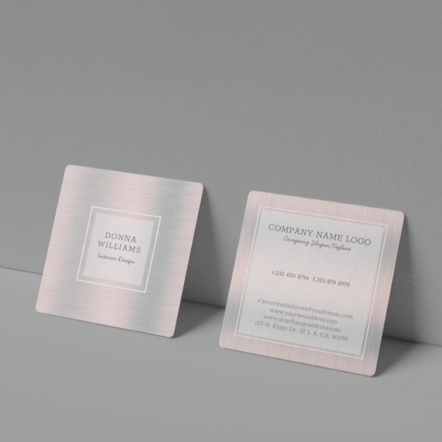 Light silver-grey metallic background square business card (Creator Uploaded)