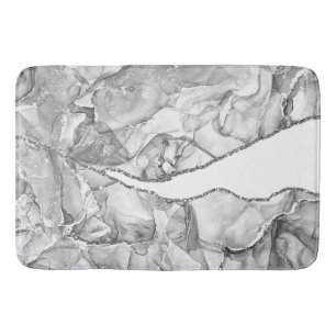 LIGHT SILVER MARBLE AGATE GLITTER GLAM BATH MAT