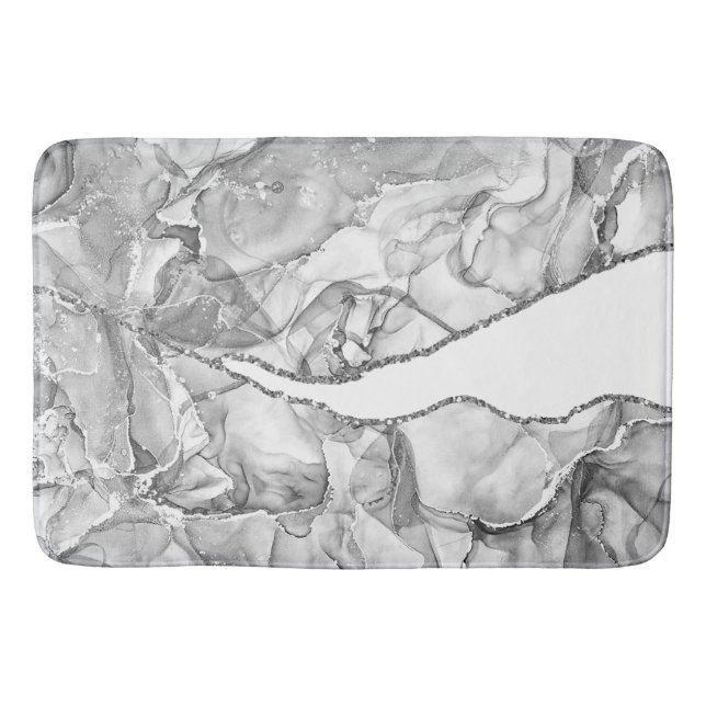 LIGHT SILVER MARBLE AGATE GLITTER GLAM BATH MAT (Front)