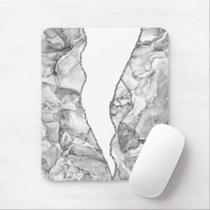 LIGHT SILVER MARBLE AGATE GLITTER GLAM MOUSE MAT
