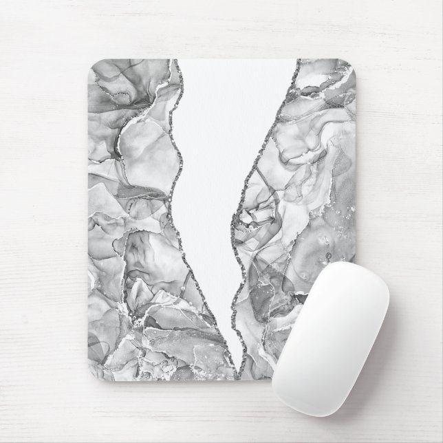 LIGHT SILVER MARBLE AGATE GLITTER GLAM MOUSE MAT (With Mouse)