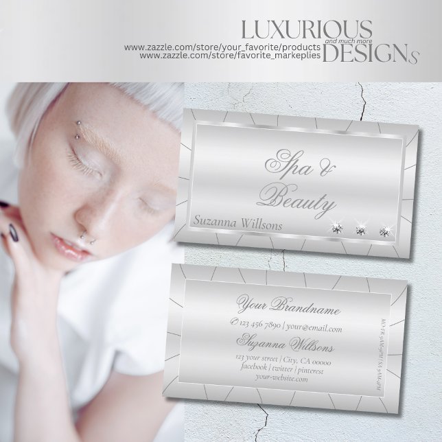 Light Silver with Diamonds Luxury and Professional Business Card (Creator Uploaded)