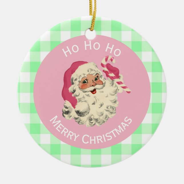 Light Skin Pink Santa Ceramic Tree Decoration (Front)