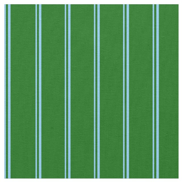 Light Sky Blue and Dark Green Lines Pattern Fabric (Close Up)