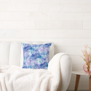 Light Sky Blue and Lavender Watercolor Marble Cushion
