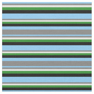 Light Sky Blue, Grey, Mint Cream, Green & Black Fabric