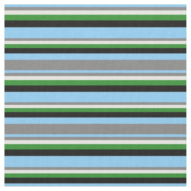 Light Sky Blue, Grey, Mint Cream, Green & Black Fabric (Close Up)