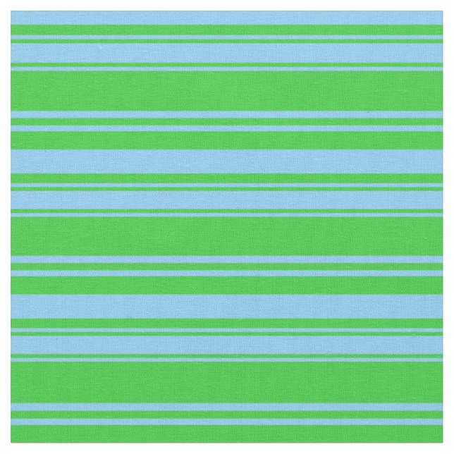 Light Sky Blue & Lime Green Stripes Pattern Fabric (Close Up)