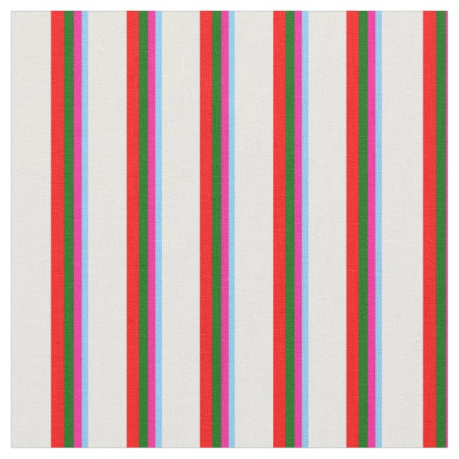 Light Sky Blue, Pink, Dark Green, Red & Mint Cream Fabric (Close Up)