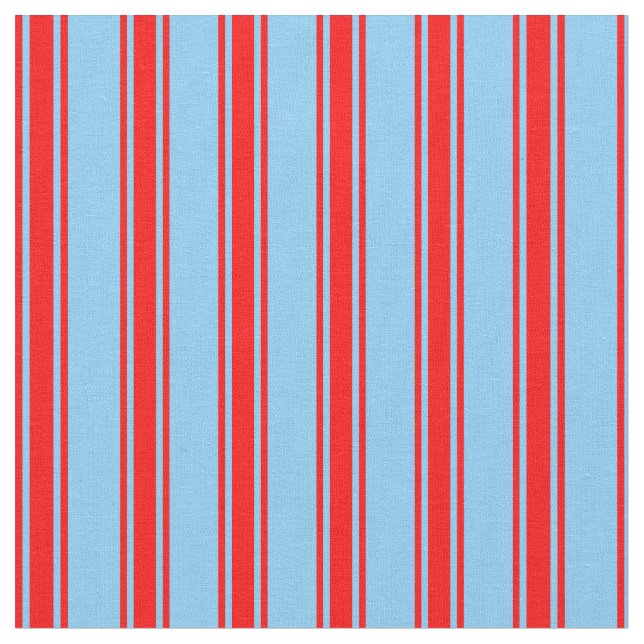 Light Sky Blue & Red Lined Pattern Fabric (Close Up)