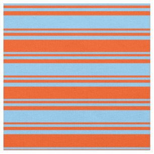 Light Sky Blue & Red Lines Pattern Fabric