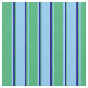 Light Sky Blue, Sea Green & Blue Lines Pattern Fabric