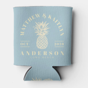 Light Sky Tropical Pineapple Wedding Crest Can Cooler