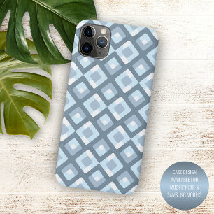 Light Slate Blue Grey Midcentury Squares Pattern iPhone 15 Mini Case