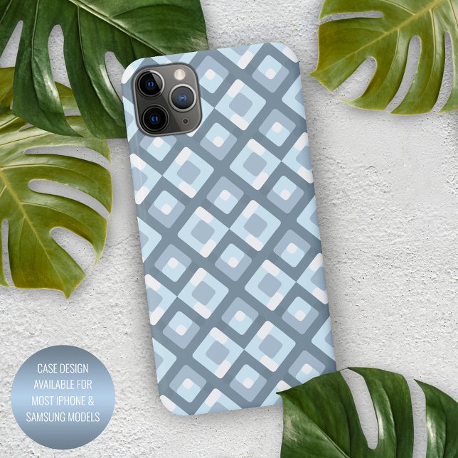 Light Slate Blue Grey Midcentury Squares Pattern iPhone Case (Creator Uploaded)