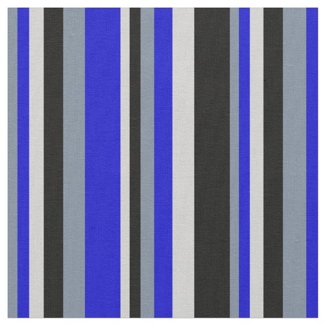 Light Slate Grey, Blue, Light Grey & Black Lines Fabric (Close Up)