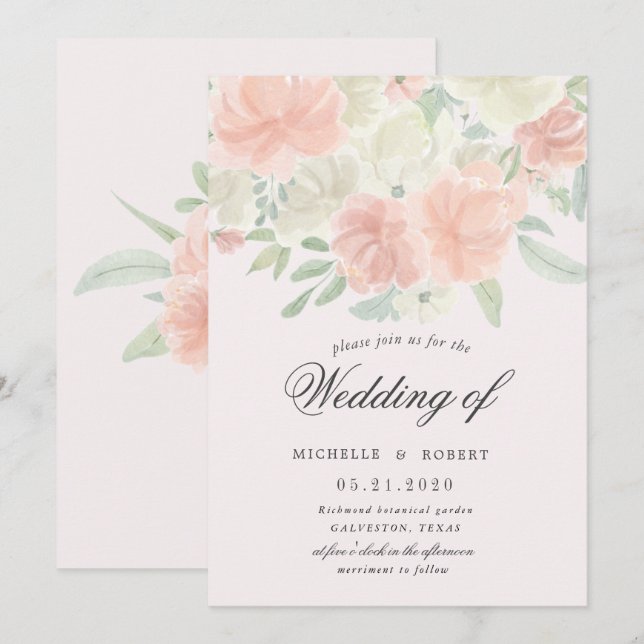 light spring floral pastel wedding invitation (Front/Back)