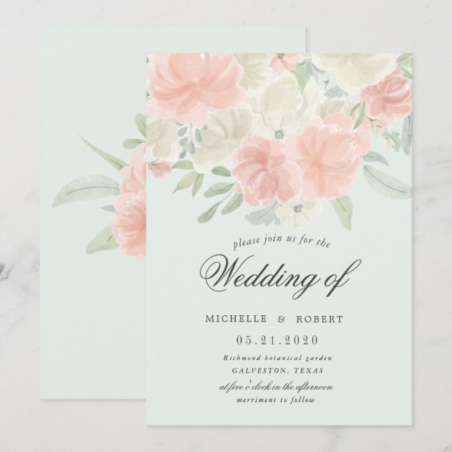 light spring floral pastel wedding invitation (Front/Back)