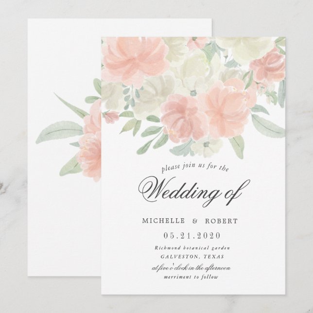 light spring floral pastel wedding invitation (Front/Back)