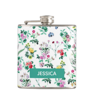 Light Spring Floral Pattern Personalised Hip Flask