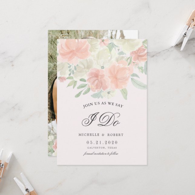 Light Spring Floral Photo Save The Date Invitation (Front/Back In Situ)
