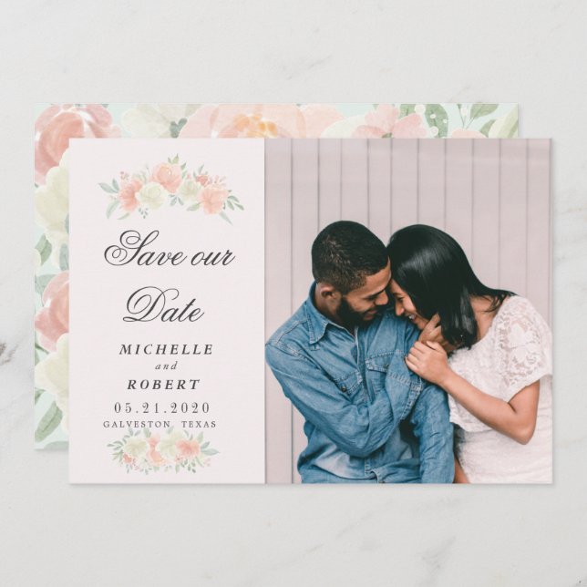 light spring floral Photo Save The Date Invitation (Front/Back)