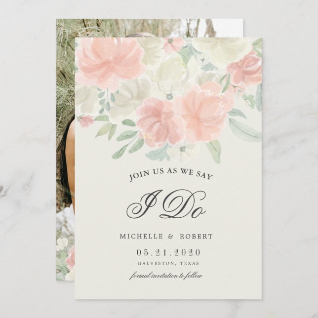 light spring floral Photo Save The Date Invitation (Front/Back)