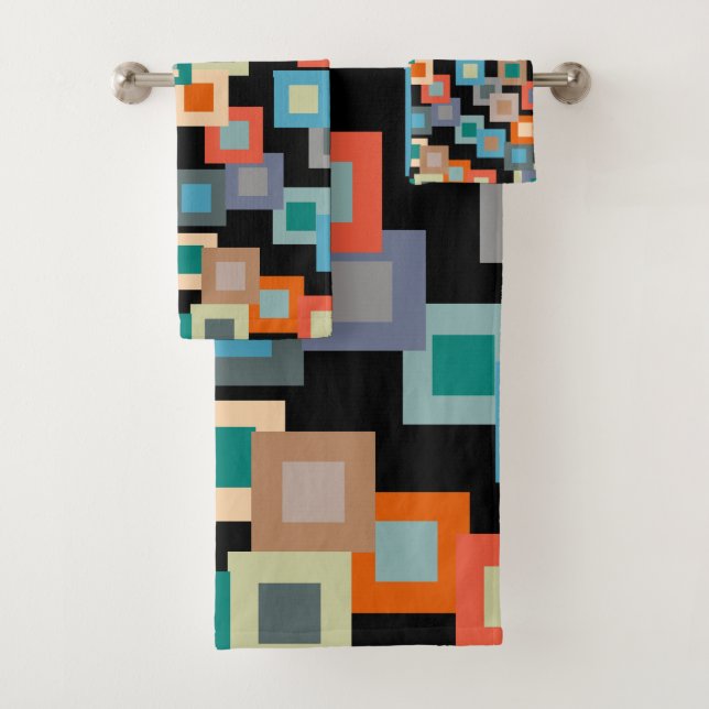 Light Squares on Dark Bath Towel Set (Insitu)