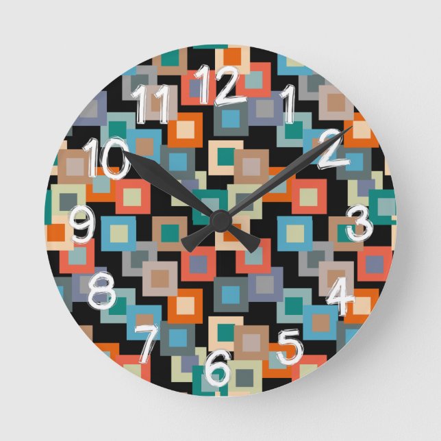 Light Squares on Dark Round Clock (Front)