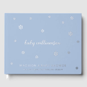 Light Steel Blue Snowflakes Boy Winter Baby Shower Guest Book