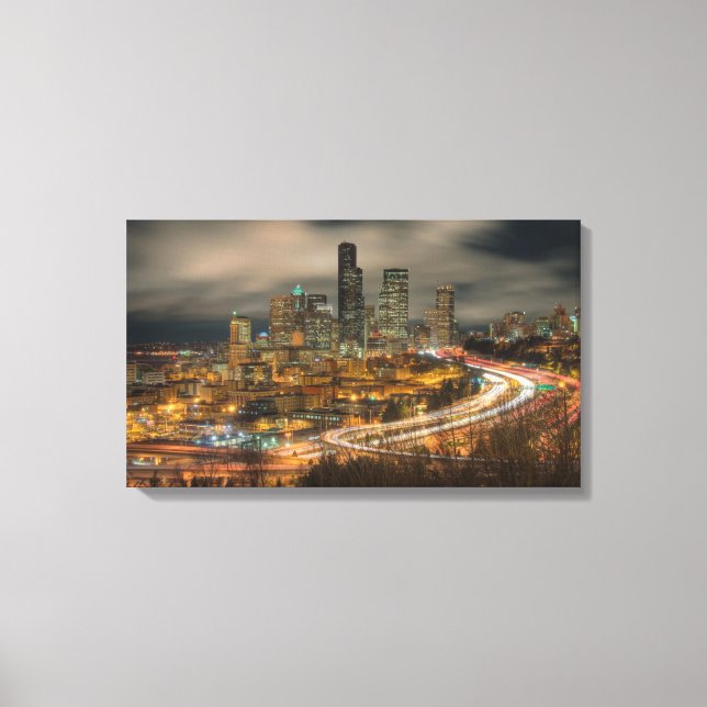 Light streaks from cars at night canvas print (Front)