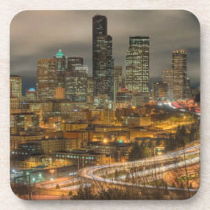 Light streaks from cars at night coaster