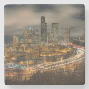 Light streaks from cars at night stone coaster