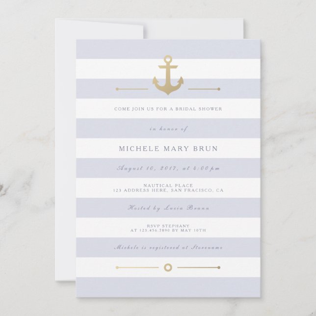 Light Striped Nautical Bridal Shower Invite (Front)