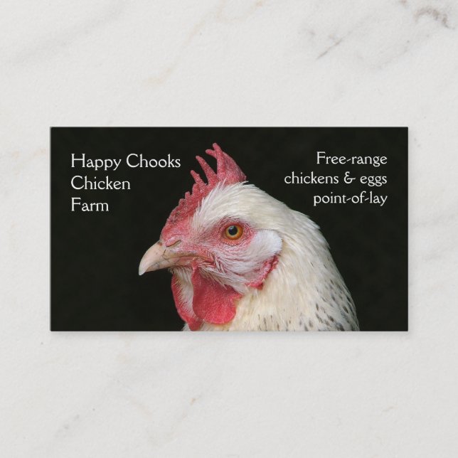 Light sussex white hen photo business card (Front)