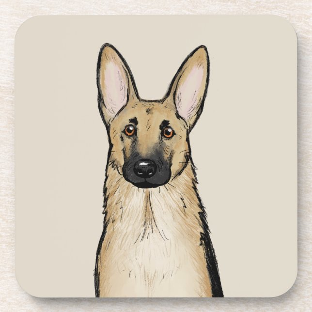 Light Tan and Black German Shepherd Dog | Pet Art Coaster (Front)