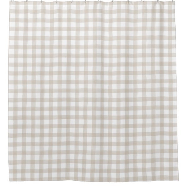 Light Tan Beige English Country Check Plaid Shower Curtain (Front)