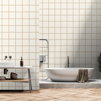 Light Tan Beige Grid Chequered Scandi Minimalist Wallpaper